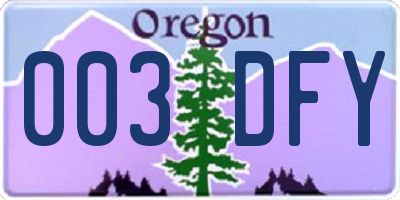 OR license plate 003DFY