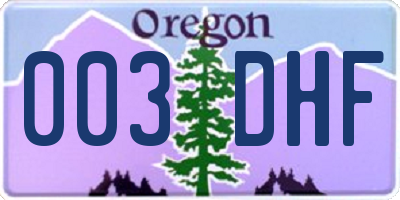 OR license plate 003DHF