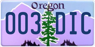 OR license plate 003DIC