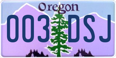 OR license plate 003DSJ