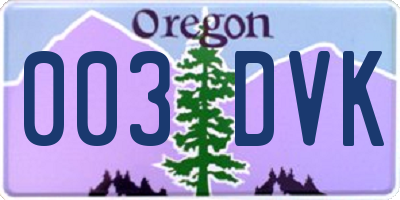 OR license plate 003DVK
