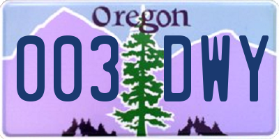 OR license plate 003DWY