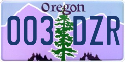 OR license plate 003DZR