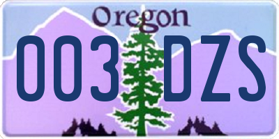 OR license plate 003DZS