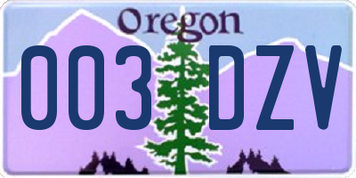 OR license plate 003DZV