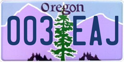 OR license plate 003EAJ