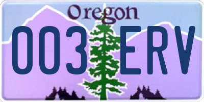 OR license plate 003ERV