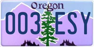 OR license plate 003ESY