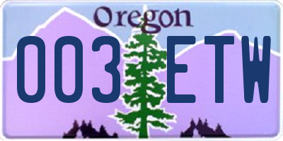 OR license plate 003ETW