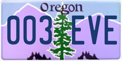 OR license plate 003EVE