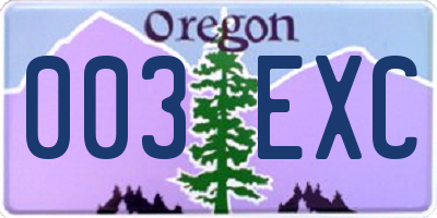 OR license plate 003EXC