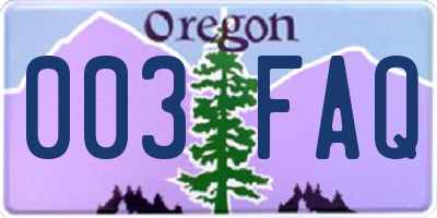 OR license plate 003FAQ