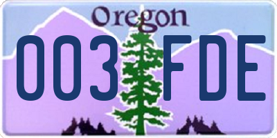 OR license plate 003FDE