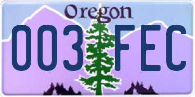 OR license plate 003FEC