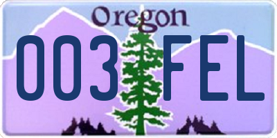 OR license plate 003FEL