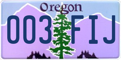 OR license plate 003FIJ