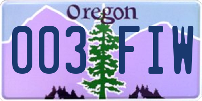 OR license plate 003FIW
