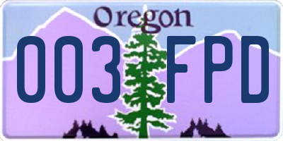 OR license plate 003FPD