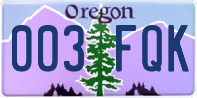 OR license plate 003FQK