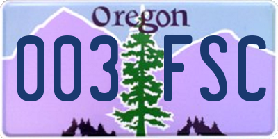 OR license plate 003FSC