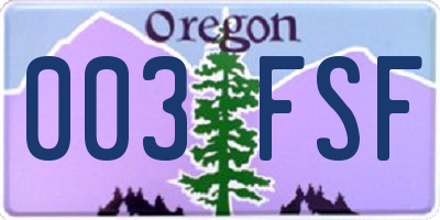 OR license plate 003FSF
