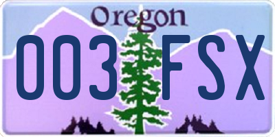 OR license plate 003FSX