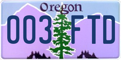 OR license plate 003FTD