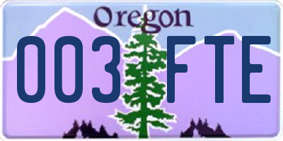 OR license plate 003FTE
