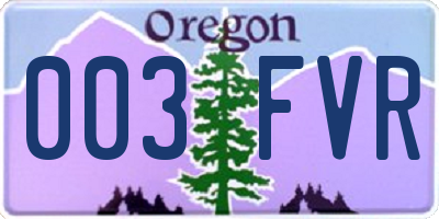 OR license plate 003FVR