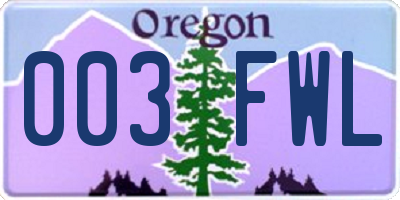 OR license plate 003FWL