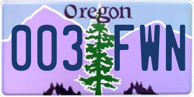 OR license plate 003FWN