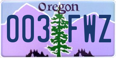 OR license plate 003FWZ