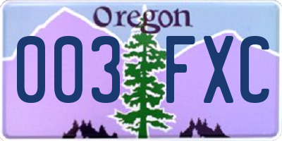 OR license plate 003FXC