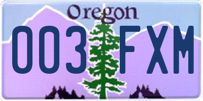 OR license plate 003FXM