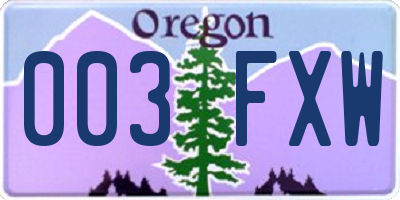 OR license plate 003FXW