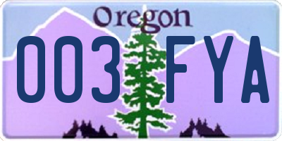 OR license plate 003FYA