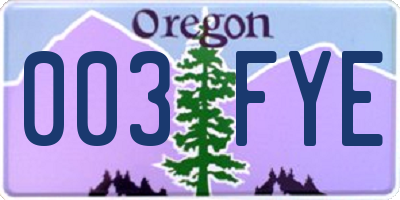 OR license plate 003FYE
