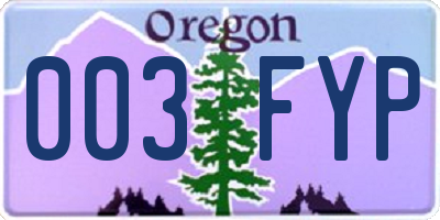 OR license plate 003FYP