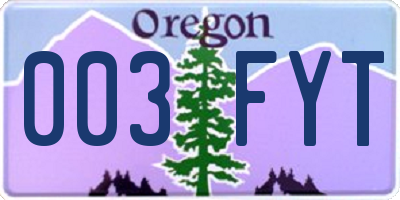 OR license plate 003FYT