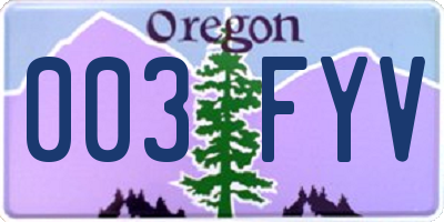 OR license plate 003FYV