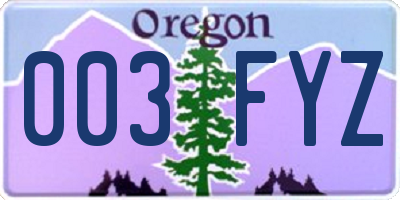 OR license plate 003FYZ