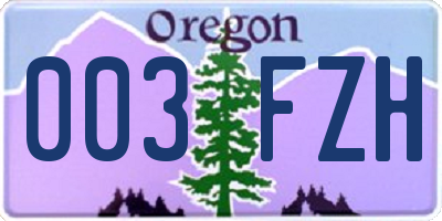 OR license plate 003FZH