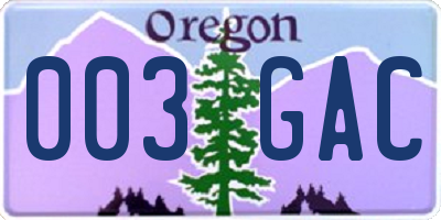 OR license plate 003GAC