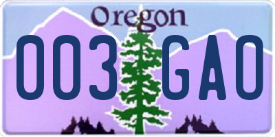 OR license plate 003GAO
