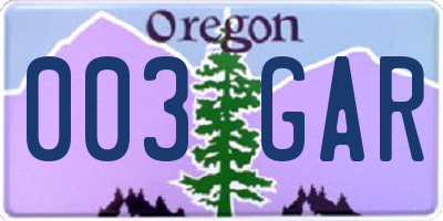 OR license plate 003GAR