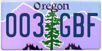 OR license plate 003GBF