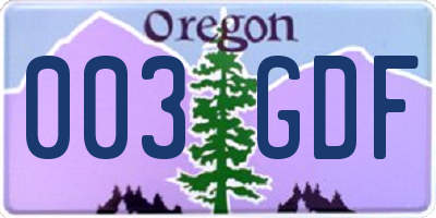 OR license plate 003GDF
