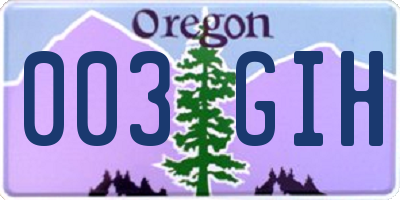 OR license plate 003GIH