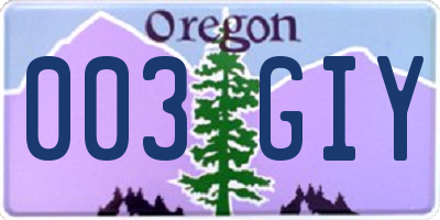 OR license plate 003GIY