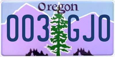 OR license plate 003GJO